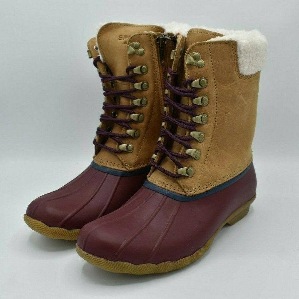 NWB Sperry Womens Size‎ 7 M Saltwater Tall Leather Cozy Tan Duck Boots STS85401